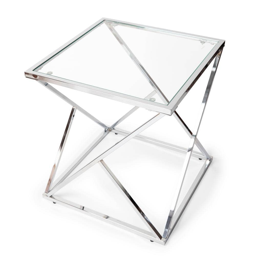 Elegant Square Polished Chrome and Clear Glass End Table