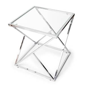 Square Chrome End Table with Clear Glasstop