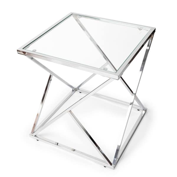 DANYA B Square Chrome End Table with Clear Glasstop