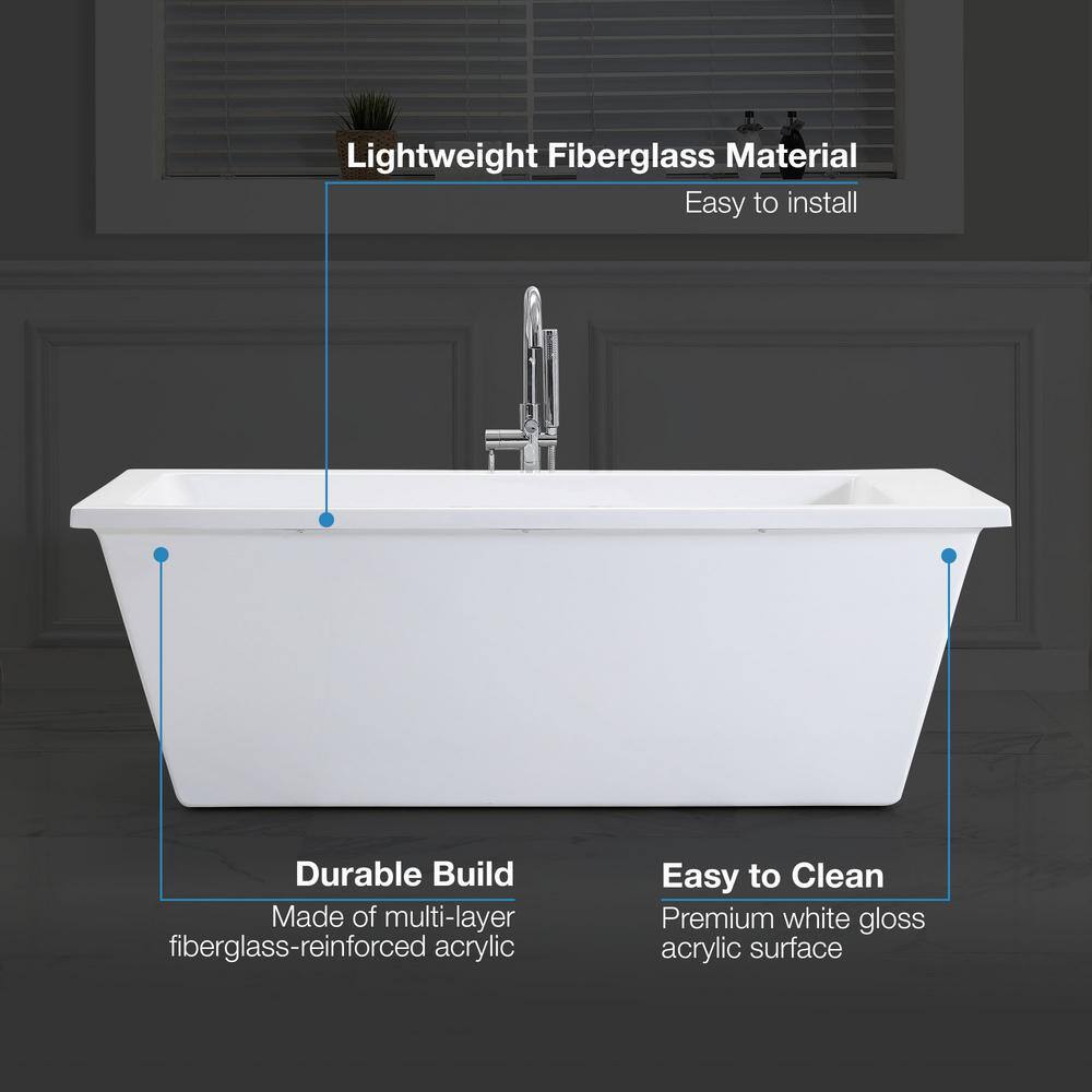 Hudson 69'' White Acrylic Freestanding Soaking Bathtub