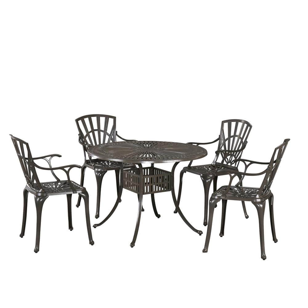HOMESTYLES Grenada Taupe Tan 42 in. 5Piece Cast Aluminum Round Outdoor Dining Set 6661308