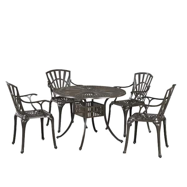HOMESTYLES Grenada Taupe Tan 42 in. 5-Piece Cast Aluminum Round Outdoor Dining Set