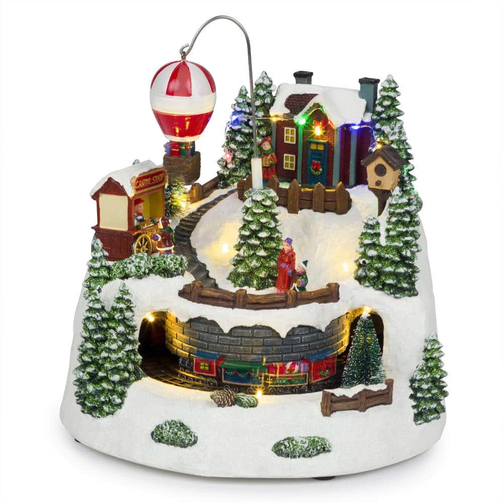 Animated Christmas Village with Train, Hot Air Balloon and LED