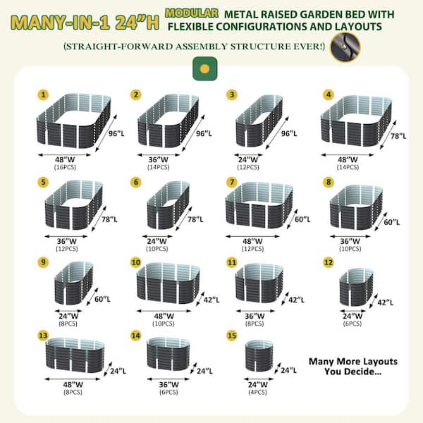 8 ft. x 4 ft. x 2 ft. Galvanized Steel Raised Garden Bed Planter Box Outdoor, Gray