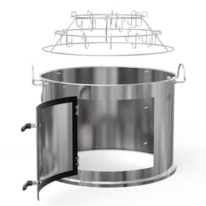 6093 Stainless Steel Smoker Chamber Conversion Kit for 22 in. Kettle Grill with Grate and Smokey Rack