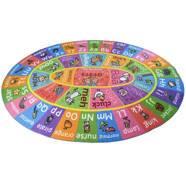 Multi-Color Boy Girl Kids Nursery Playroom ABC Alphabet with Old MacDonald's Animals 3 ft. x 5 ft. Oval Area Rug Carpet