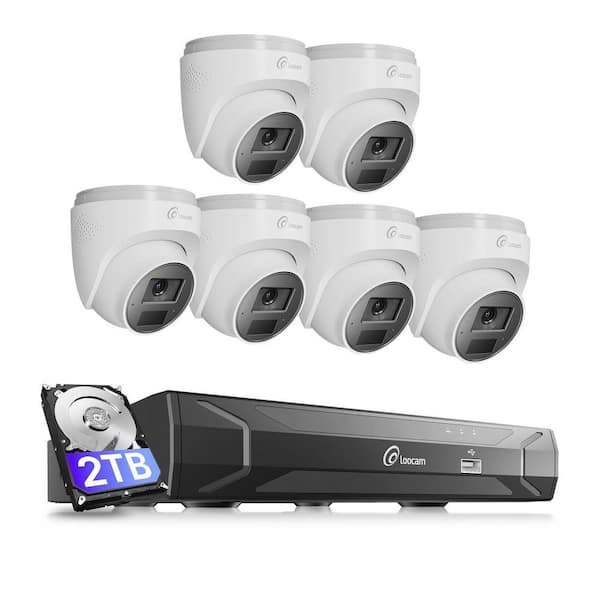 8-Channel 4K PoE Security Camera System 2TB Hard Drive, 6 8MP PoE IP Dome Cameras, 2-Way Audio, Smart AI Detection