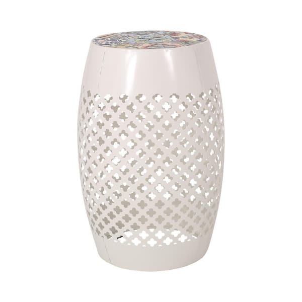 Sudzendf White Cylindrical Iron Outdoor Side Table 1-Piece