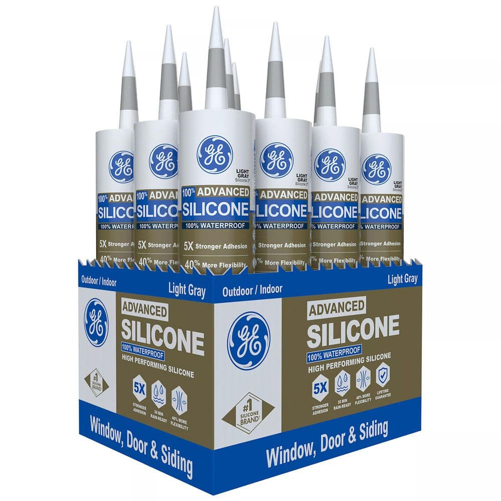 Advanced Silicone 2 Caulk 10.1 oz Window and Door Sealant Light Gray (12-pa