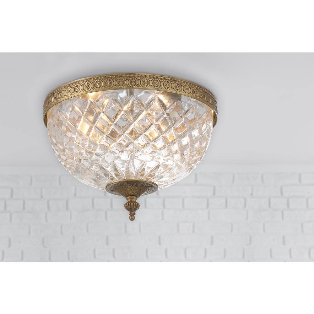Olde Brass Crystal Bowl 2-Light Flush Mount