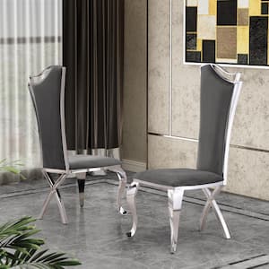 Aria Upholstered Dark Grey Velvet Fabric With Stainless Steel Legs Side Chair (Set Of 2)