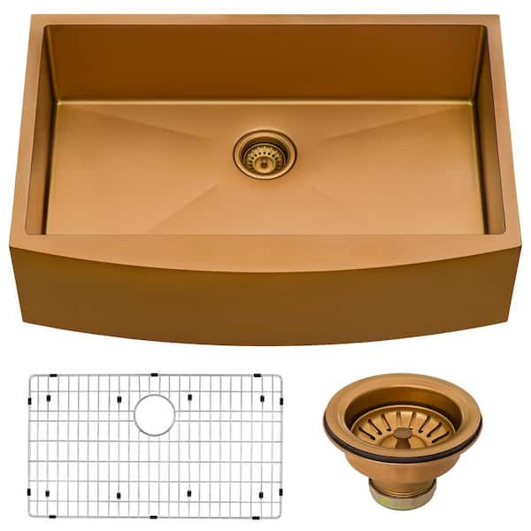 Terraza 30 in. Apron-Front Farmhouse Single Bowl 16-Gauge Stainless Steel Kitchen Sink in Copper Tone Matte Bronze