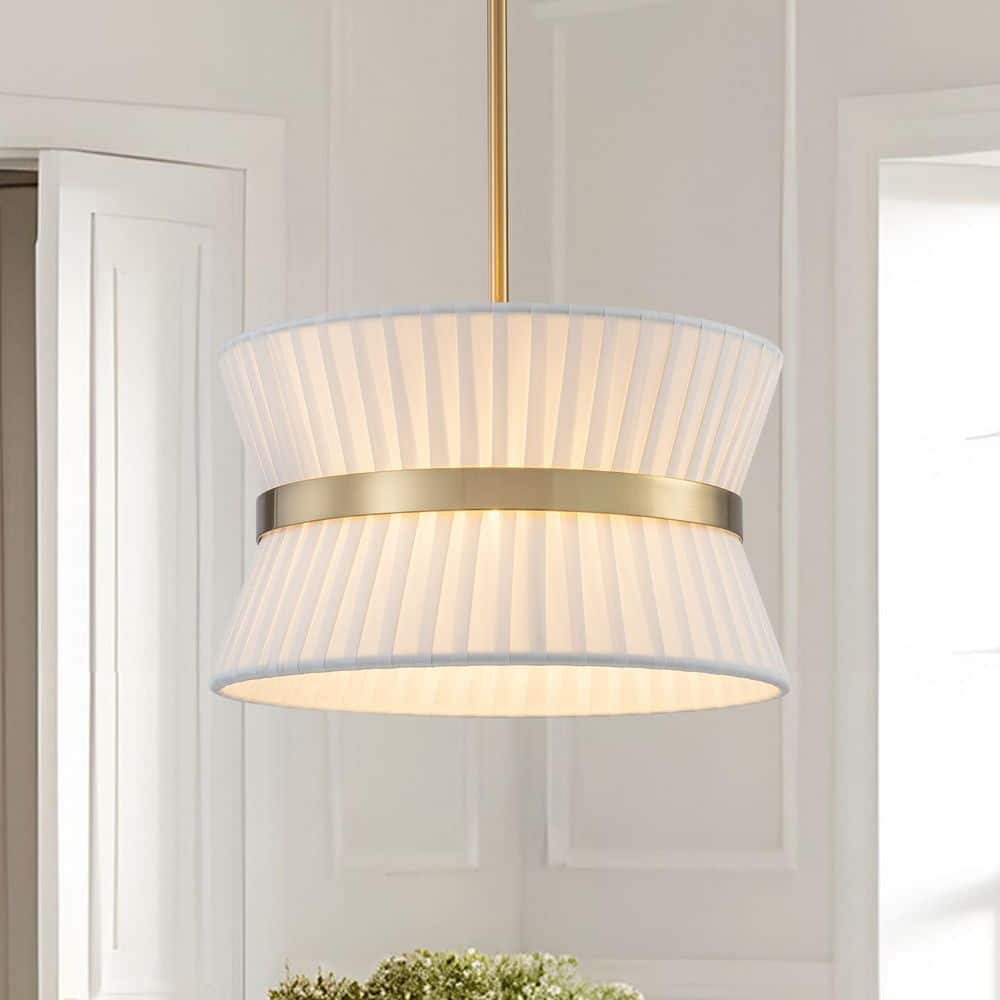 Modern Gold Pendant Light Fixture, , 2-Light Hanging Fixture with Pleated White Fabric Shade for Dining Room, Entryway price history on PriceWatchPro