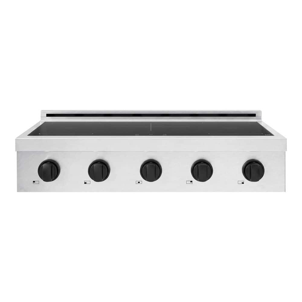 Autograph 36 in. Paramount Induction Electric Rangetop w/ 5 Element Glass Cooktop in Satin Steel and Matte Black Accents