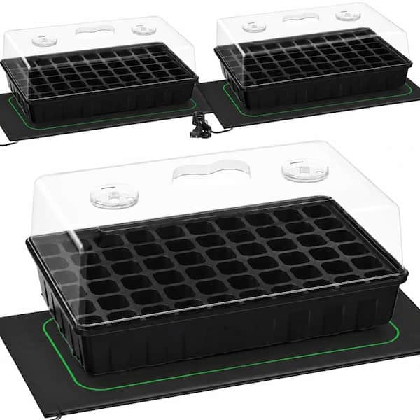 3-Pack 60-Cell Seed Starter Kit with Humidity Domes, Trays, and Heat Mats for Germination and Propagation