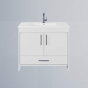 Pacific 40 in. W x 18 in. D x 34 in H Bath Vanity in Glossy White with White Ceramic Vanity Top with White Basin