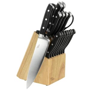 18-Piece Stainless Steel Forged Triple Riveted Cutlery Block Set in Black