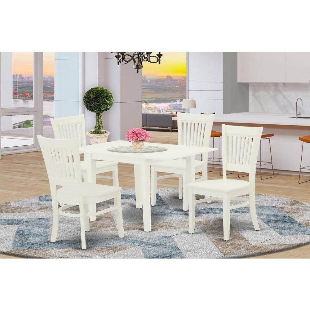 5-Piece Linen White Finish Solid Wood Top - Rectangular Dining Room Set - Seats 4