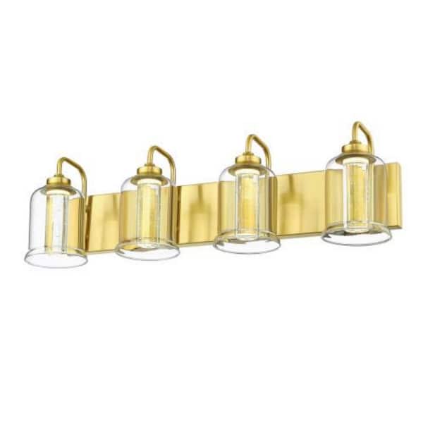 28 in. 4-Light 24-Watt LED Vanity Light with Crystal Gold LED Vanity Light