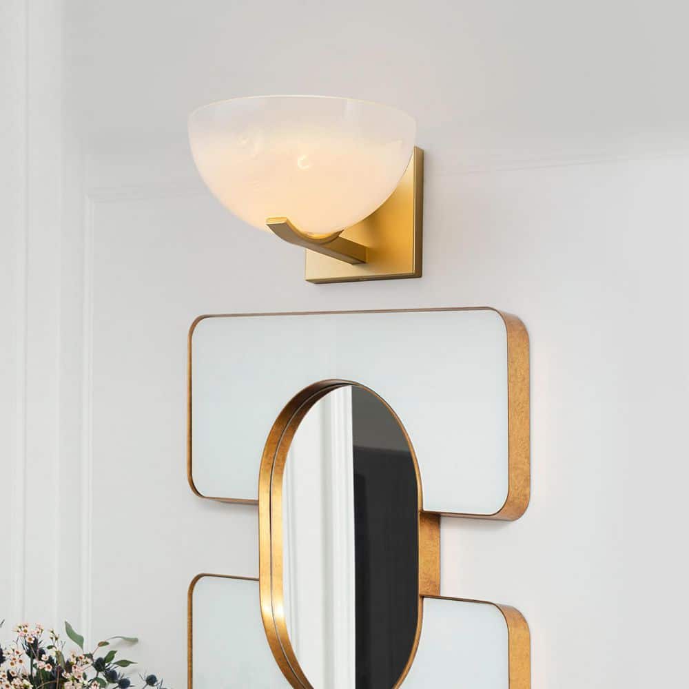 7.87 in. 1-Light Modern Gold Wall Sconce with Gradient White Semi-Circle Glass Shade for Bathroom Bedroom price history on PriceWatchPro