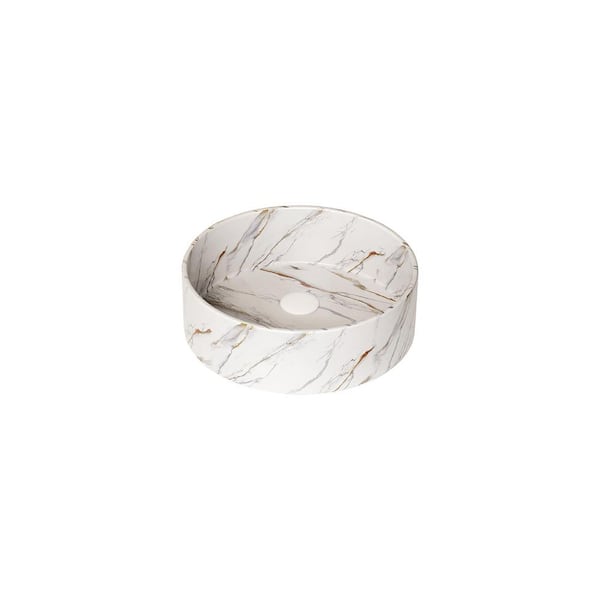 Avex Ceramic 14.17 in. Round Bathroom Vessel Sink in White with Stone Pattern without Faucet