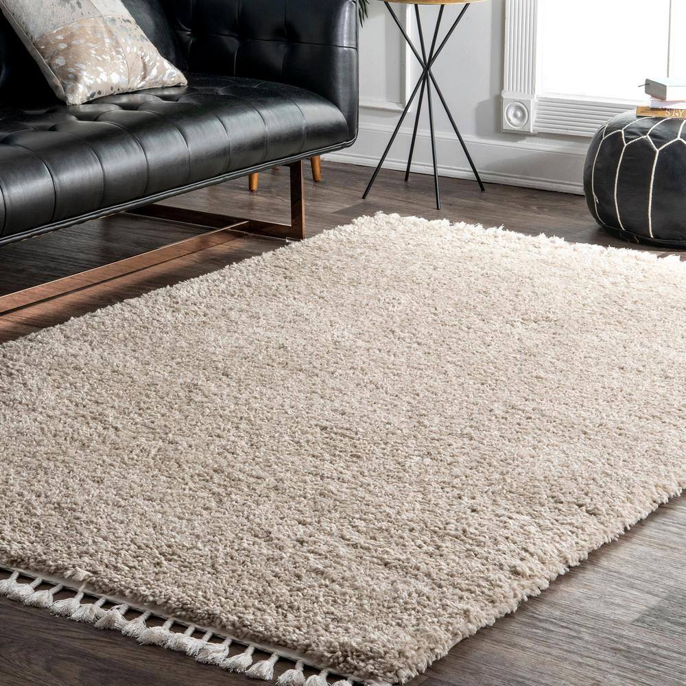 Beige Braided Rectangular Shag Area Rug 4' x 6'