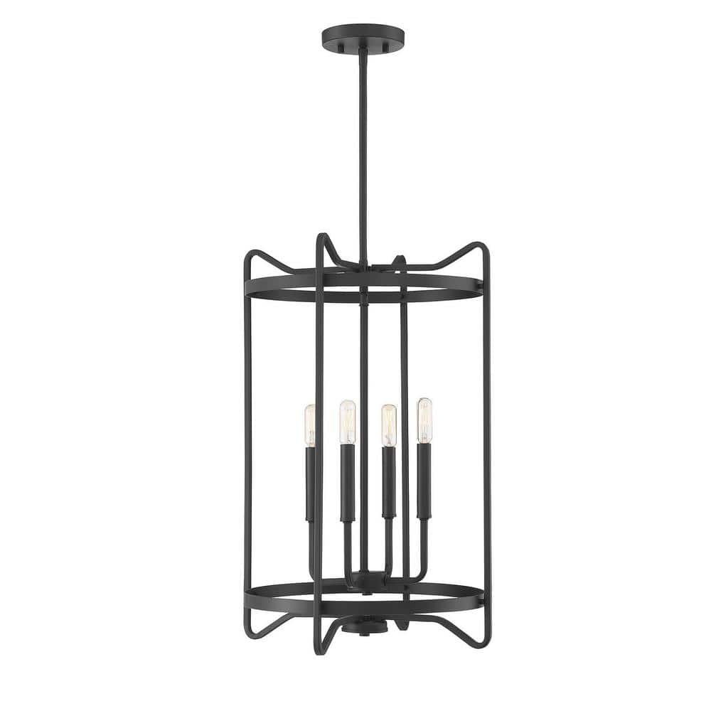 Transitional Matte Black 4-Light Adjustable Foyer Chandelier