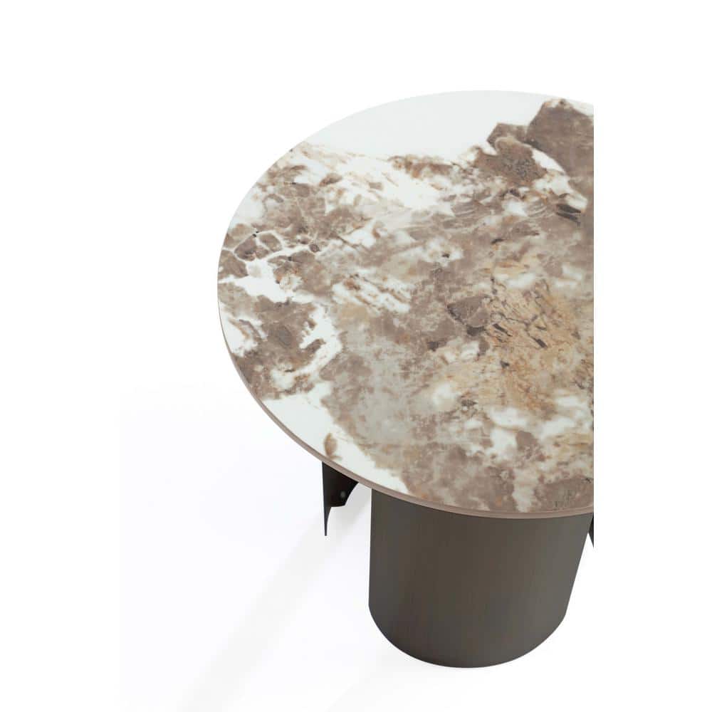 Monica Round Sintered Stone and Gold Metal End Table