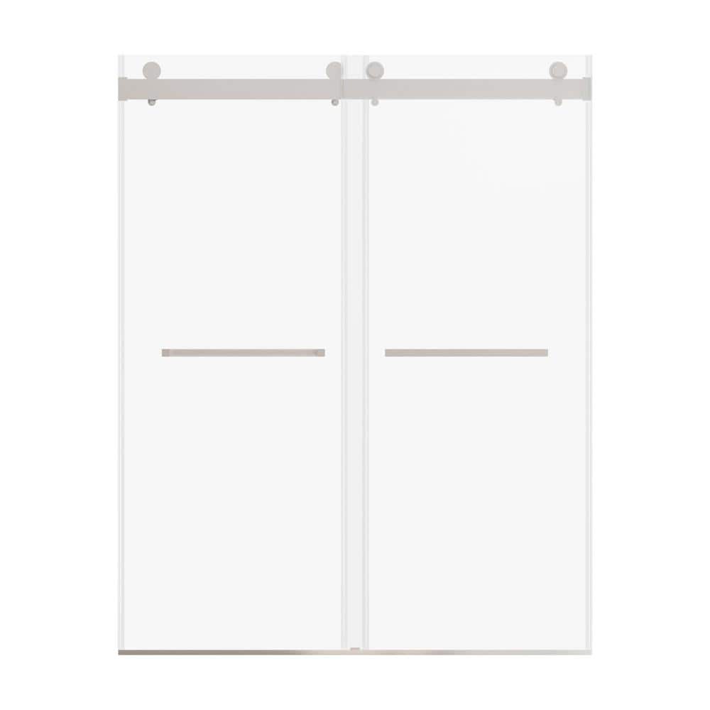 72 in. W x 76 in. H Double Sliding Frameless Shower Door in Brushed Nickel 