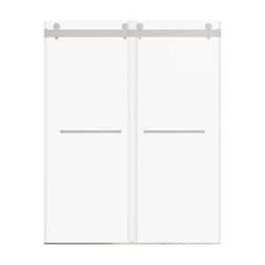 72 in. W x 76 in. H Double Sliding Frameless Shower Door in Brushed Nickel with 3/8 in. (10 mm) SGCC Glass and Buffer