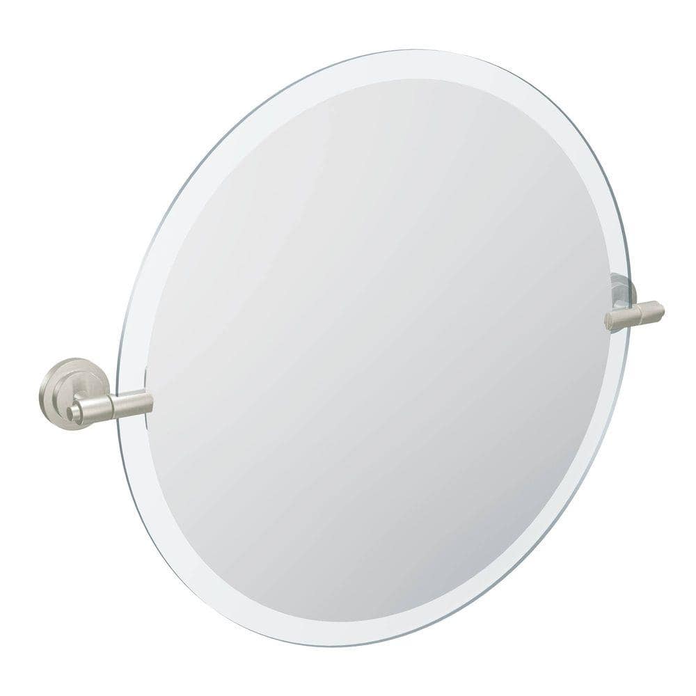 Frameless Pivoting Wall Mirror, 24 Round Mirror Brushed Nickel