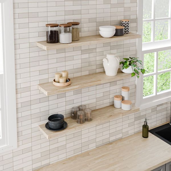 10 in. W x 24 in. D Unfinished Hevea Floating Decorative Wall Shelf