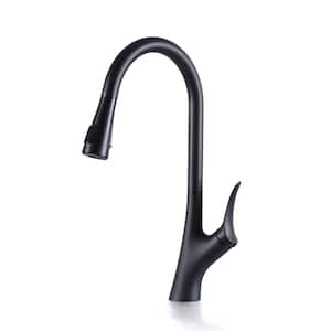 Single Handle Pull Out Sprayer Kitchen Faucet with Non-removable Aerator&360°Rotation in Matt Black(Deckplate Included)