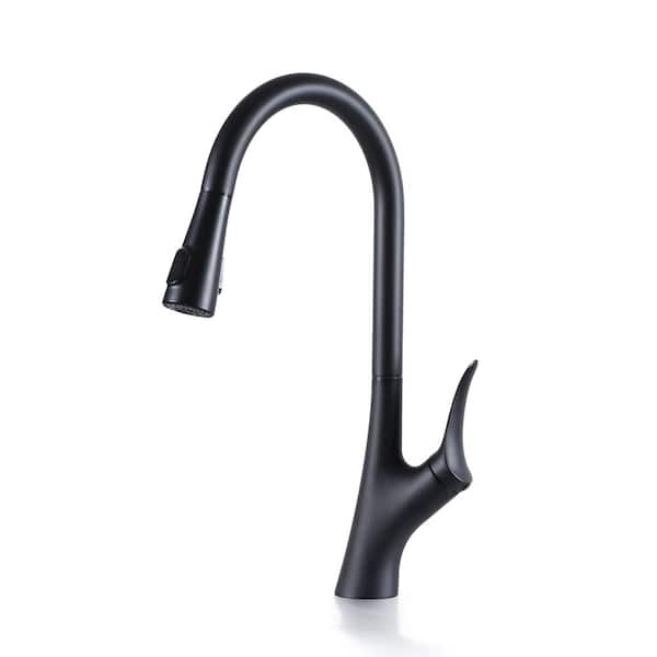 YONKI SUNSHIN INC Single Handle Pull Out Sprayer Kitchen Faucet with Non-removable Aerator&360°Rotation in Matt Black(Deckplate Included)