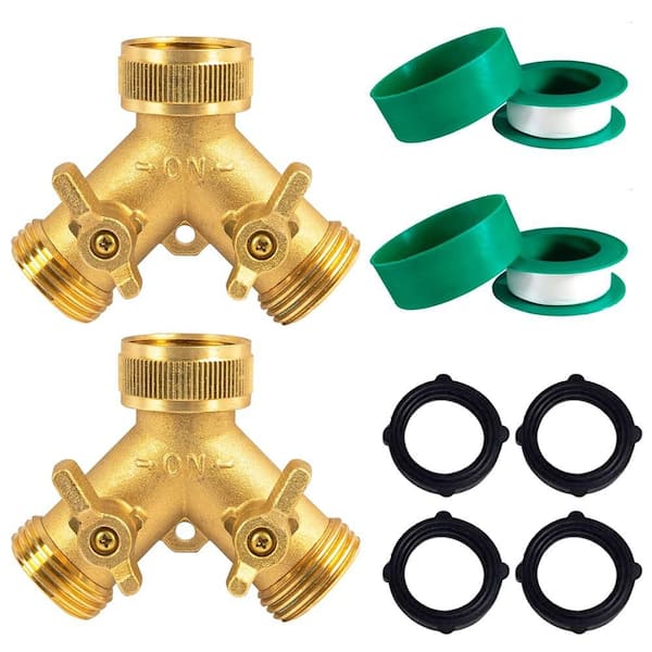 SenQWFa 3/4 in. Solid Brass 2-Way Hose Y Splitter with Dual Valves and Extra Rubber Washers (2-Pack)