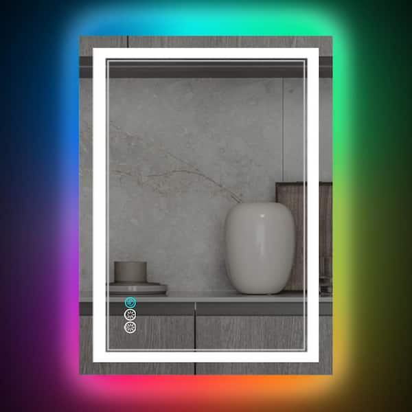 ES-DIY 20 in. W x 28 in. H Rectangular Frameless LED Anti Fog Backlit and Front Lighted Wall Bathroom Vanity Mirror in RGB