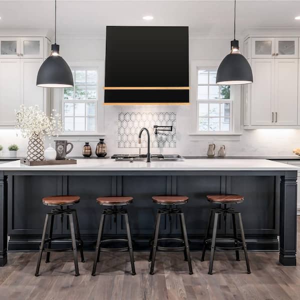 30 in. 600 CFM Ducted Wall Mount Range Hood with 3-Speed Push Control, LED Lights and Carbon Filter, in Black with Gold