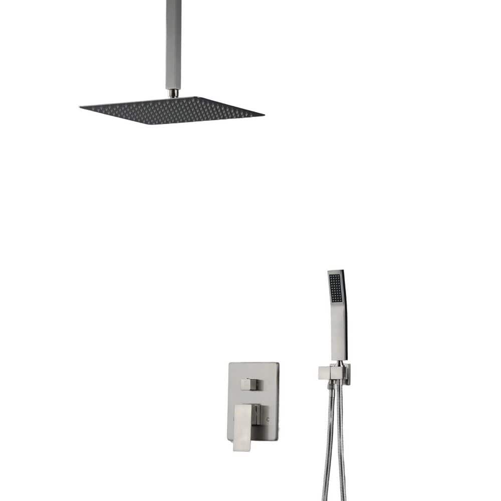 Single Handle 1-Spray 12 in. Ceiling Mount Shower Faucet 1.8 GPM Dual Shower Heads w/Rough-In Valve in Brushed Nickel price history on PriceWatchPro