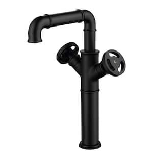 Double Handle Single Hole Bathroom Faucet 1.2 GPM, Basin Faucet with Deckplate Included and Spot Resistant in Matt Black