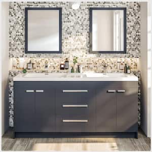 Lugano 60 in. W x 19 in. D x 36 in. H Double Bath Vanity in Gray with White Acrylic Top with White Integrated Sinks