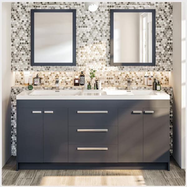 Eviva Lugano 60 in. W x 19 in. D x 36 in. H Double Bath Vanity in Gray with White Acrylic Top with White Integrated Sinks