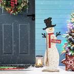 36.22 in. H Rusty Metal Snowman Standing Porch Sign