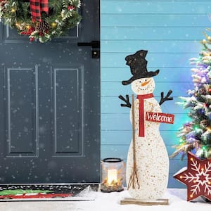 36.22 in. H Rusty Metal Snowman Standing Porch Sign