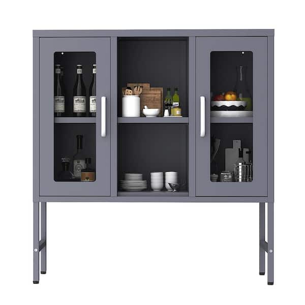 Unbranded Gray Metal Storage Cabinet with Tempered Glass Door