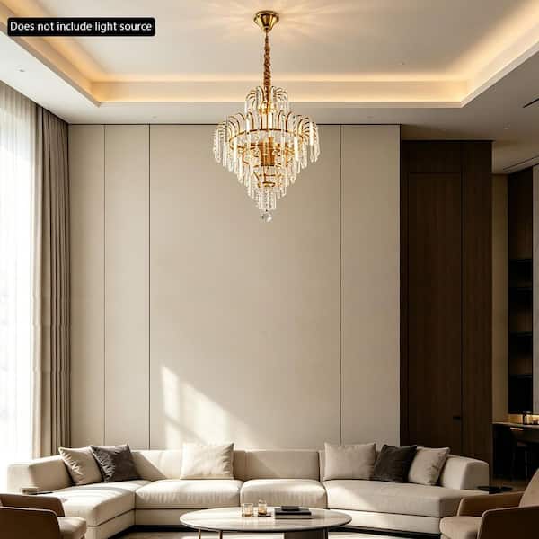 OUKANING 4-Light Modern Crystal Round Gold Pendant Light with K9