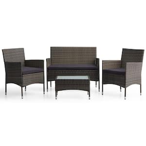 Iris Gray 4-Piece Rattan Outdoor Conversation Seating Set and Patio Table with Charcoal Cushions