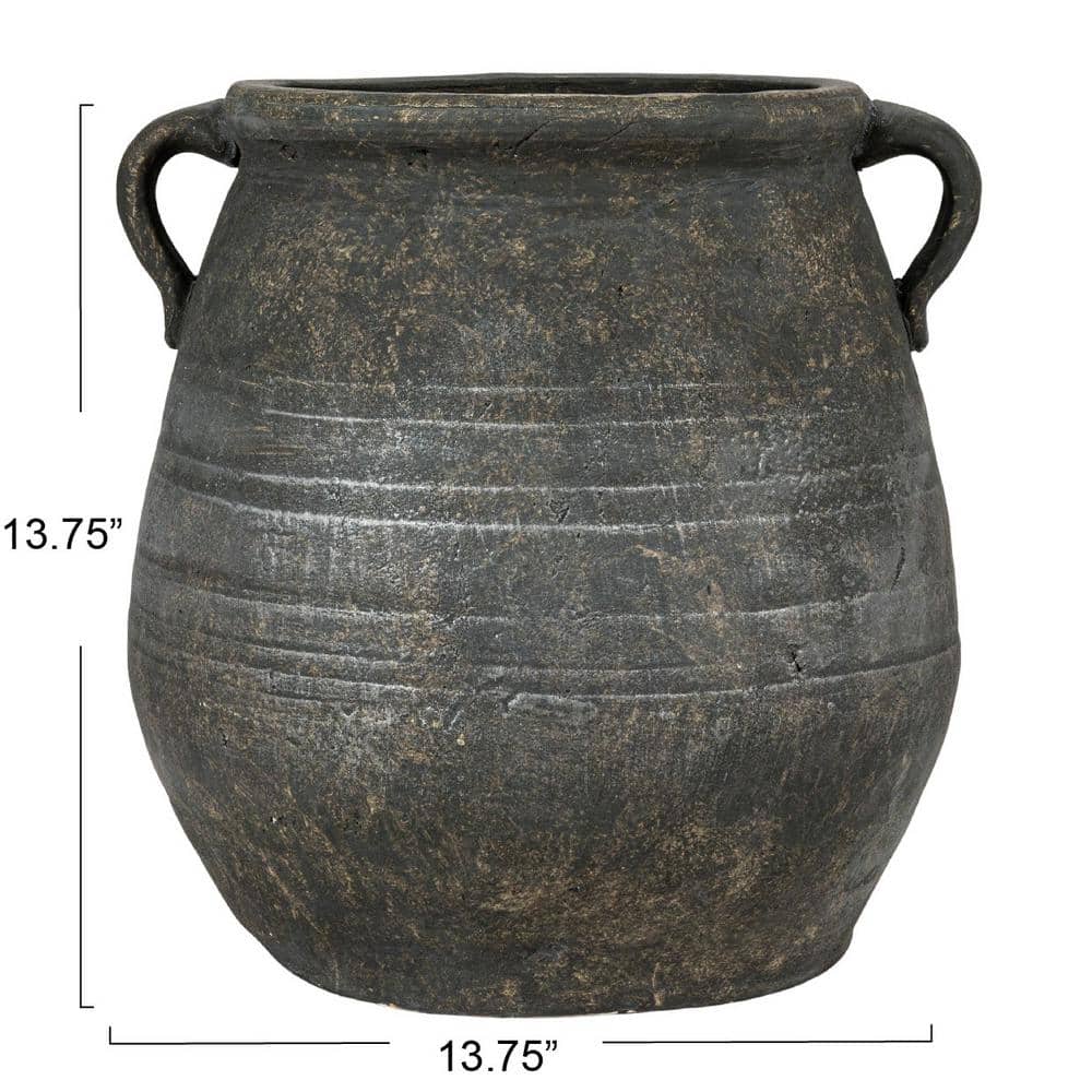 Rustic Grey Terra-Cotta Urn Planter with Handles