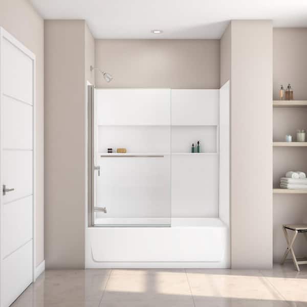 Bootz Industries Maui 34 in. W x 58 in. H Frameless Pivot Tub Door in Brushed Nickel with Clear Glass