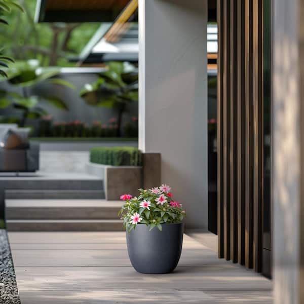 Sapcrete 14 in. Large Granite Gray Concrete Round planter / Pot with drainage holes