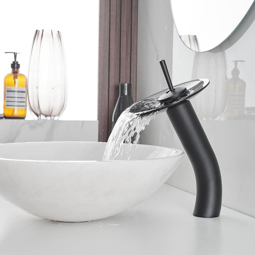Matte Black Stainless Steel Waterfall Vessel Sink Faucet